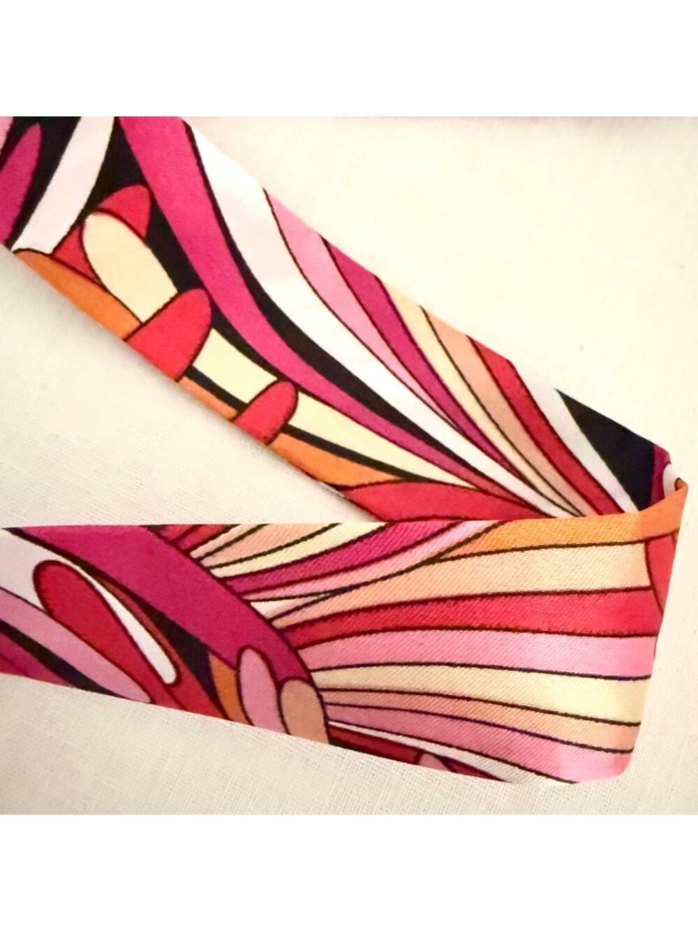 Slim Scarf Pink Black Abstract 34in Silk Satin Neck Hair Bag Ribbon - Picture 11 of 14